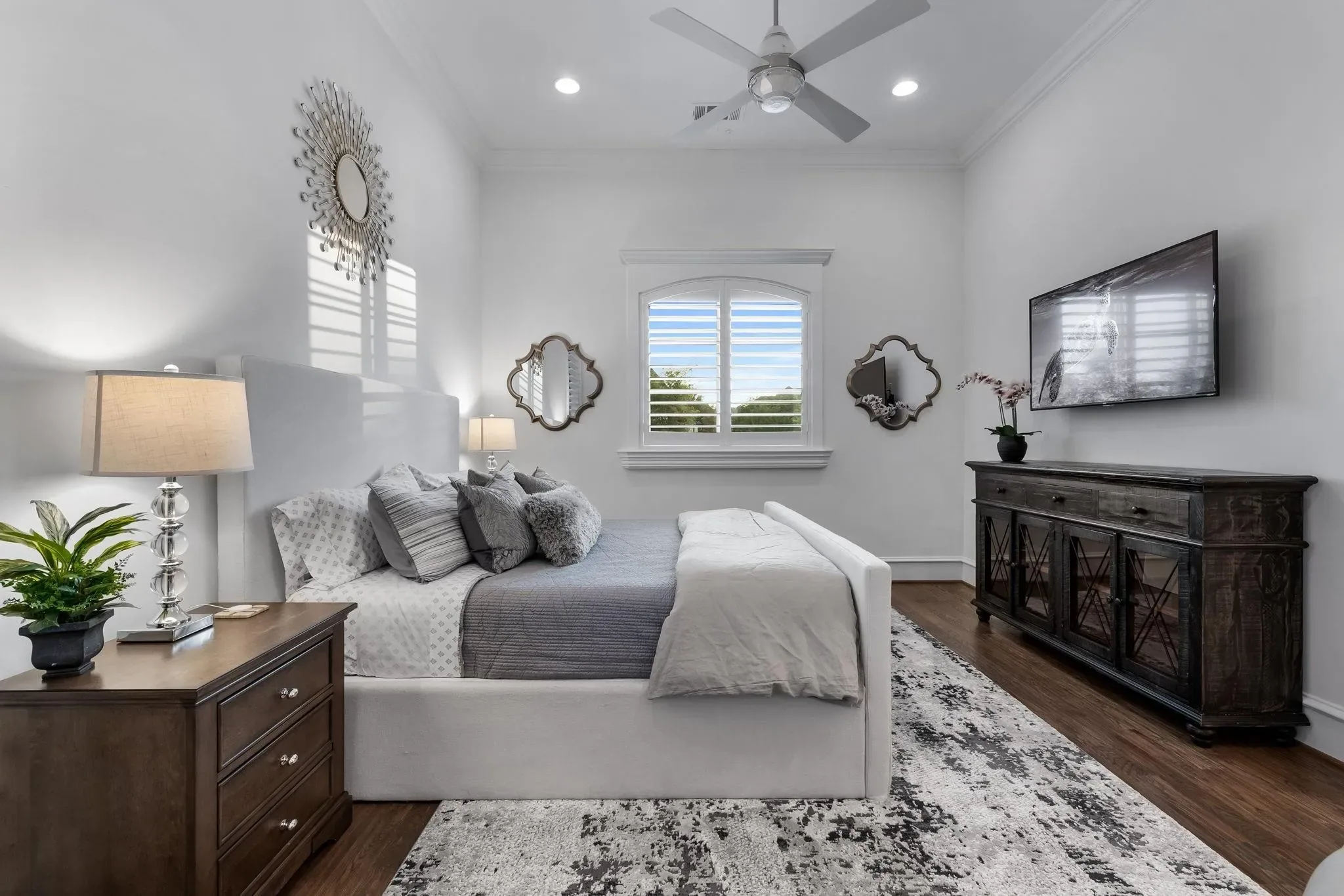 Interior of a custom home toward the ceiling detail, with the finishes in at Craig Ranch, McKinney