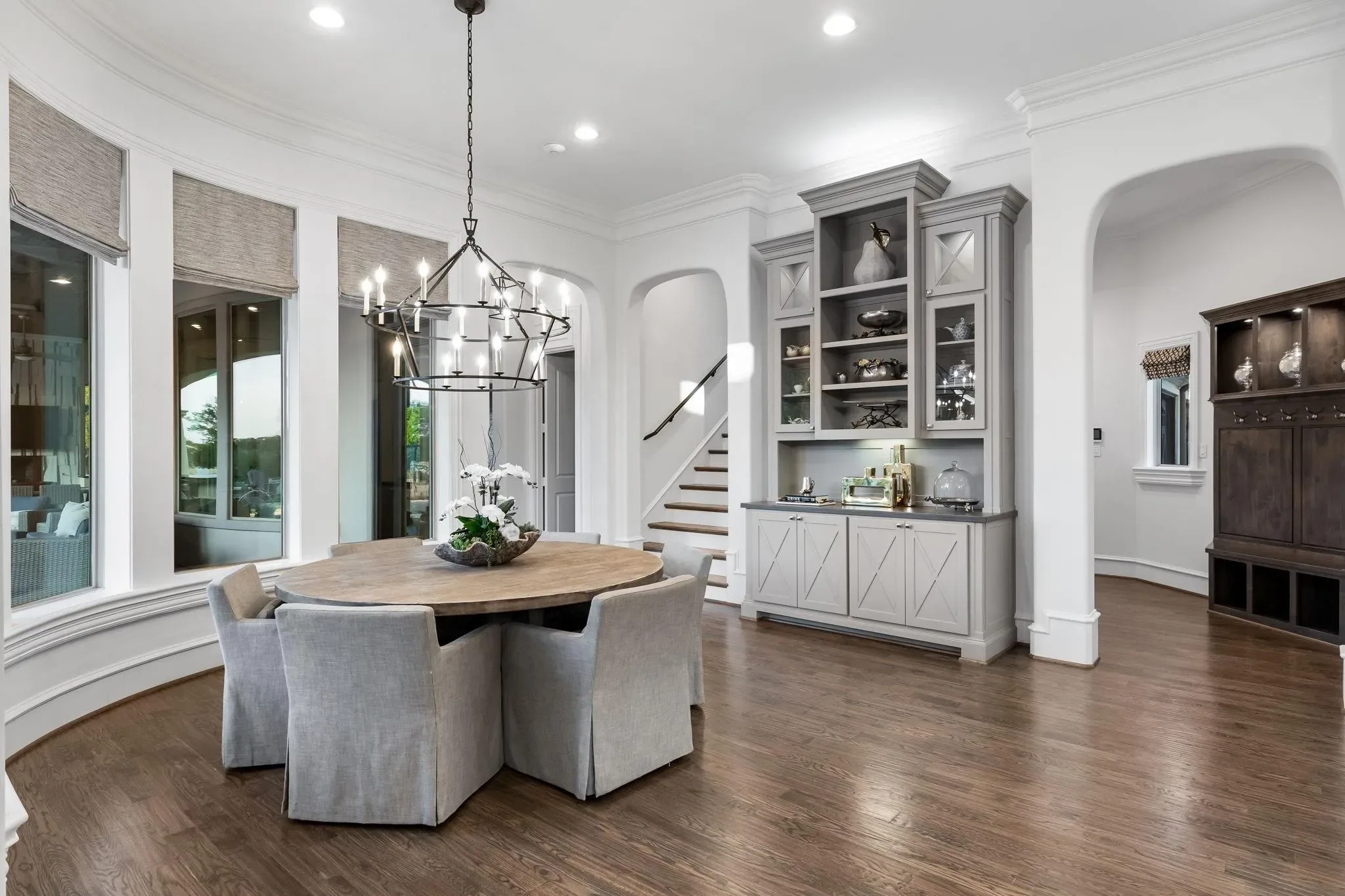 Interior of a custom home toward the ceiling detail, after completion at Craig Ranch, McKinney