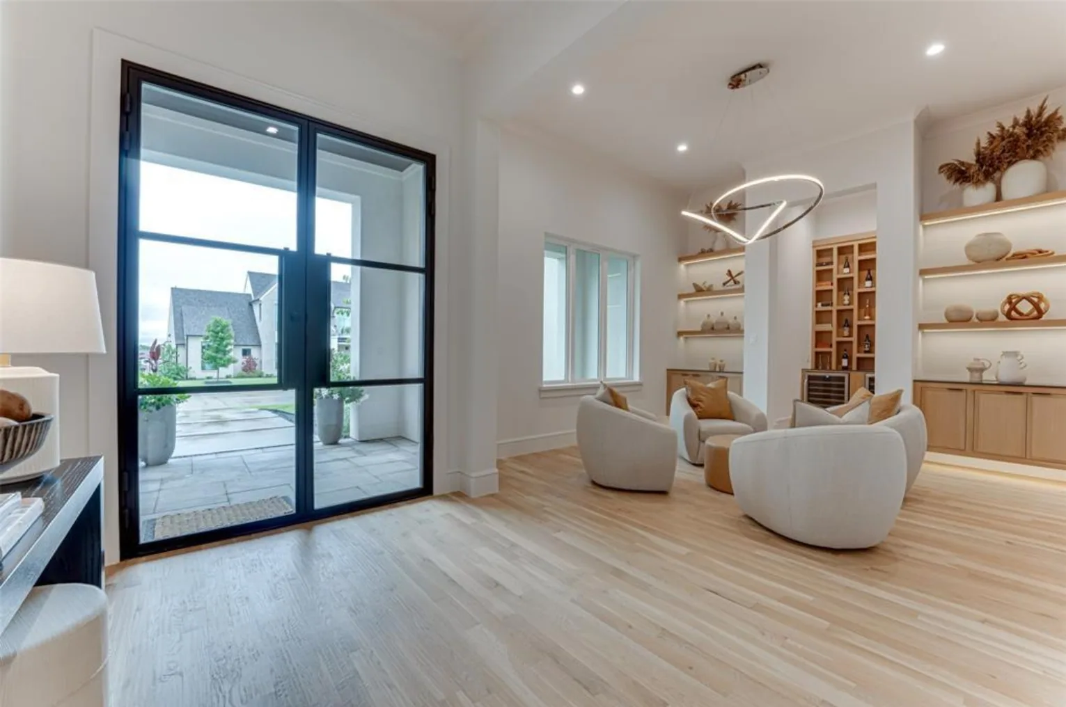 Interior of a custom home toward the ceiling detail at Fairways of Heath Crossing
