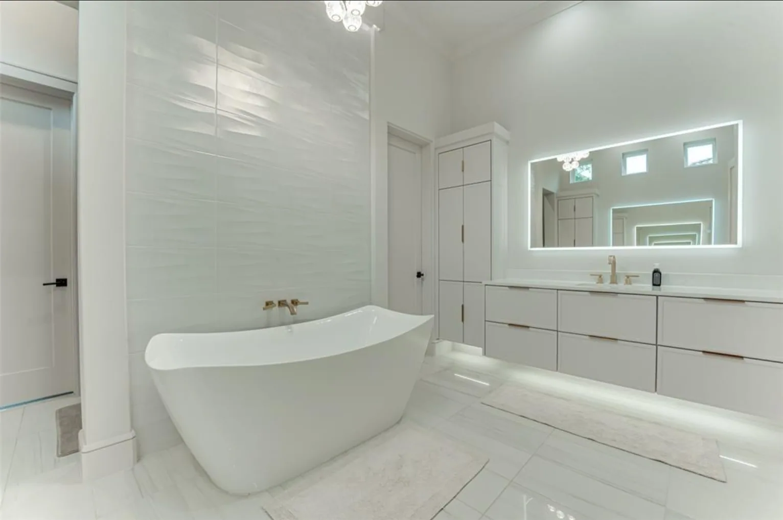 Interior of a custom home toward the ceiling detail, with the finishes in at Fairways of Heath Crossing