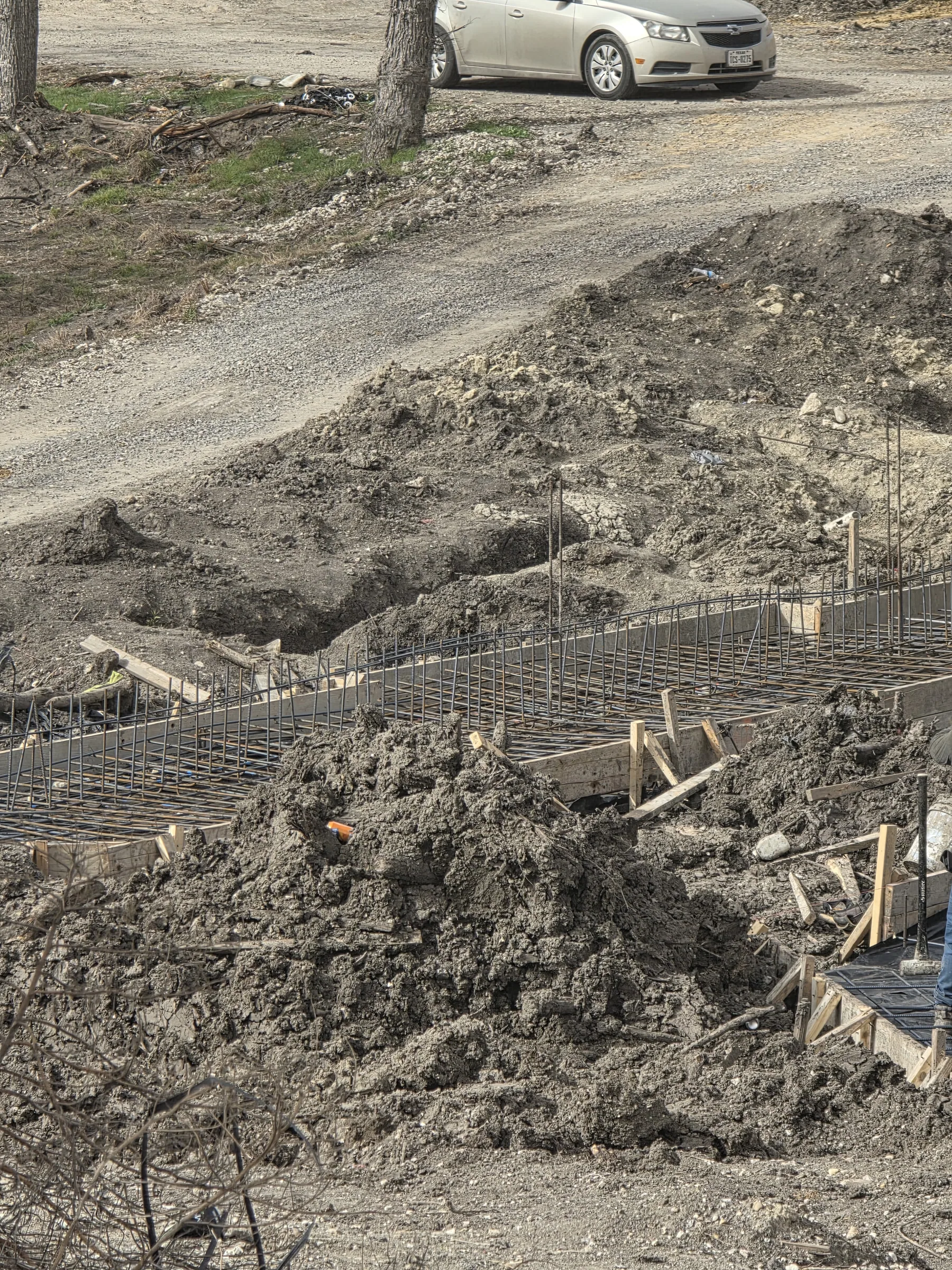 Foundation and site work at the footing line during foundation work