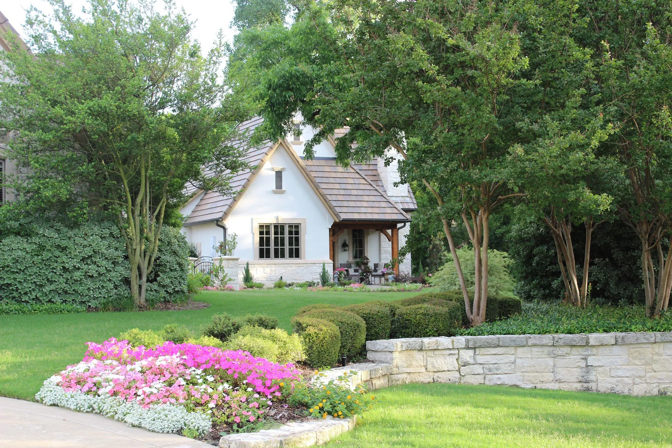 Exterior of a custom home from the driveway at the Good Shepherds Cottage