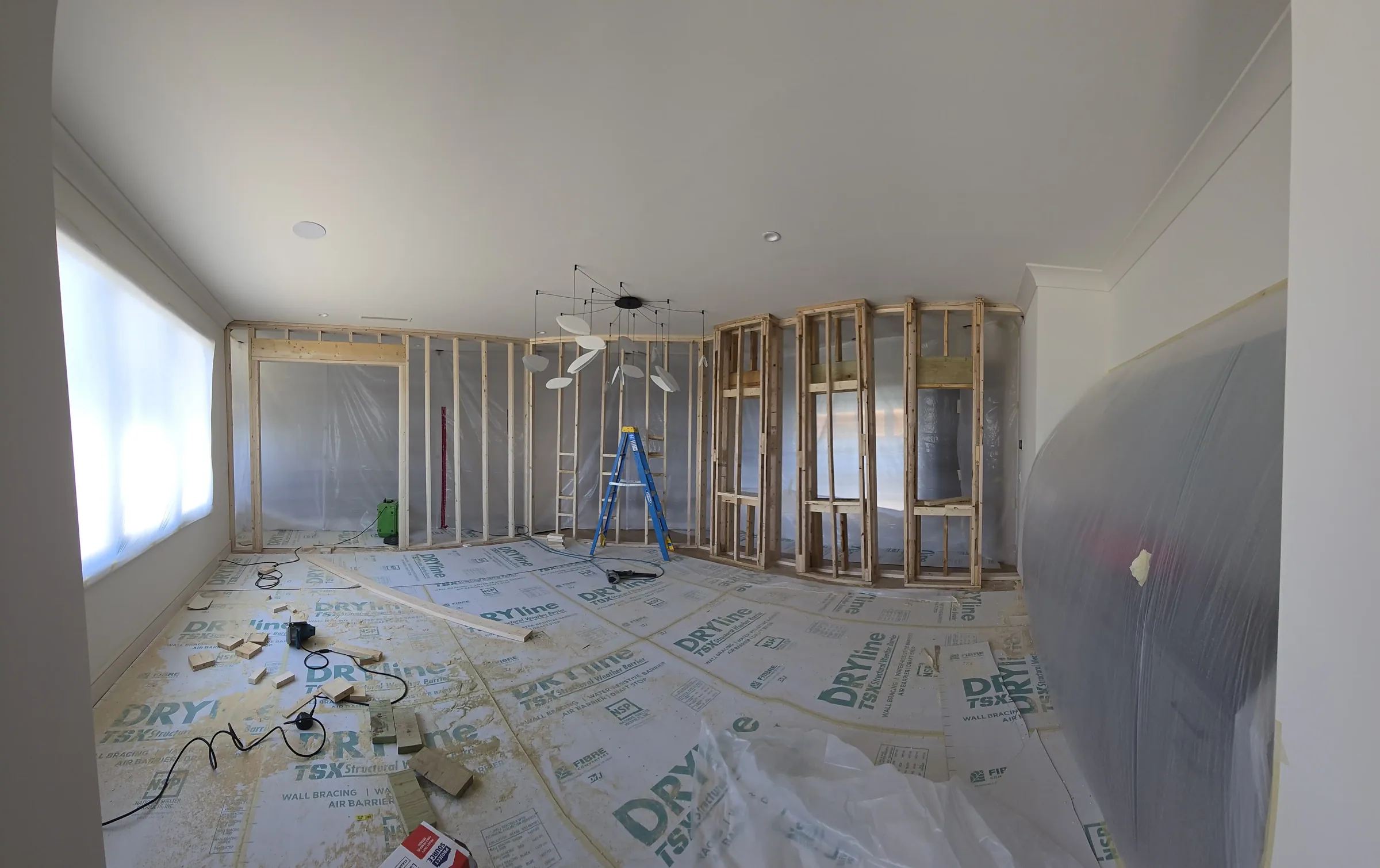 Interior of a custom home toward the adjoining room, after completion on private acreage in Heath