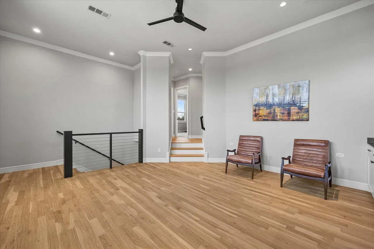 Interior of a custom home toward the ceiling detail at The Providence, Heath