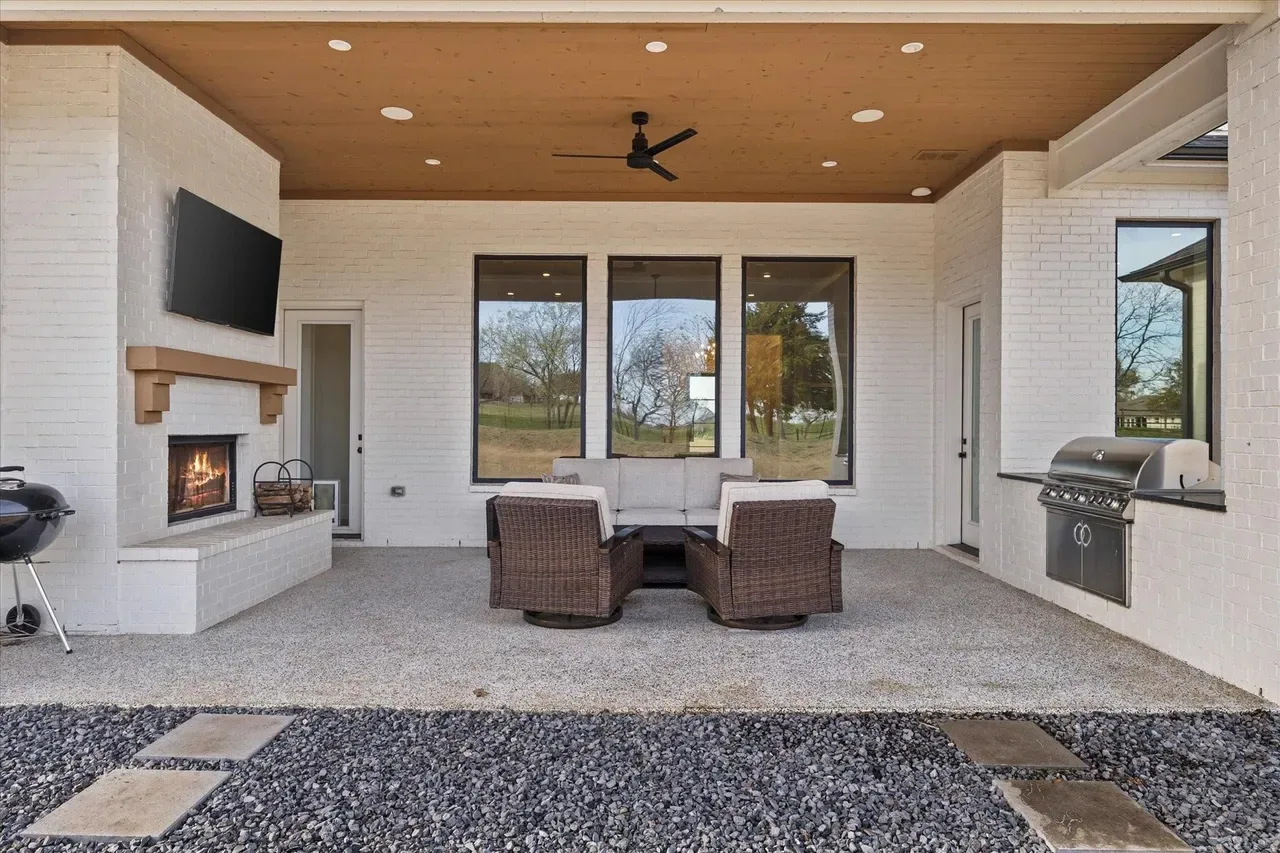 Living area of a custom home from the entry at The Providence, Heath