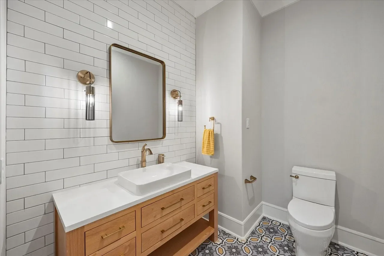 Interior of a custom home looking toward the windows, in daylight at The Providence, Heath