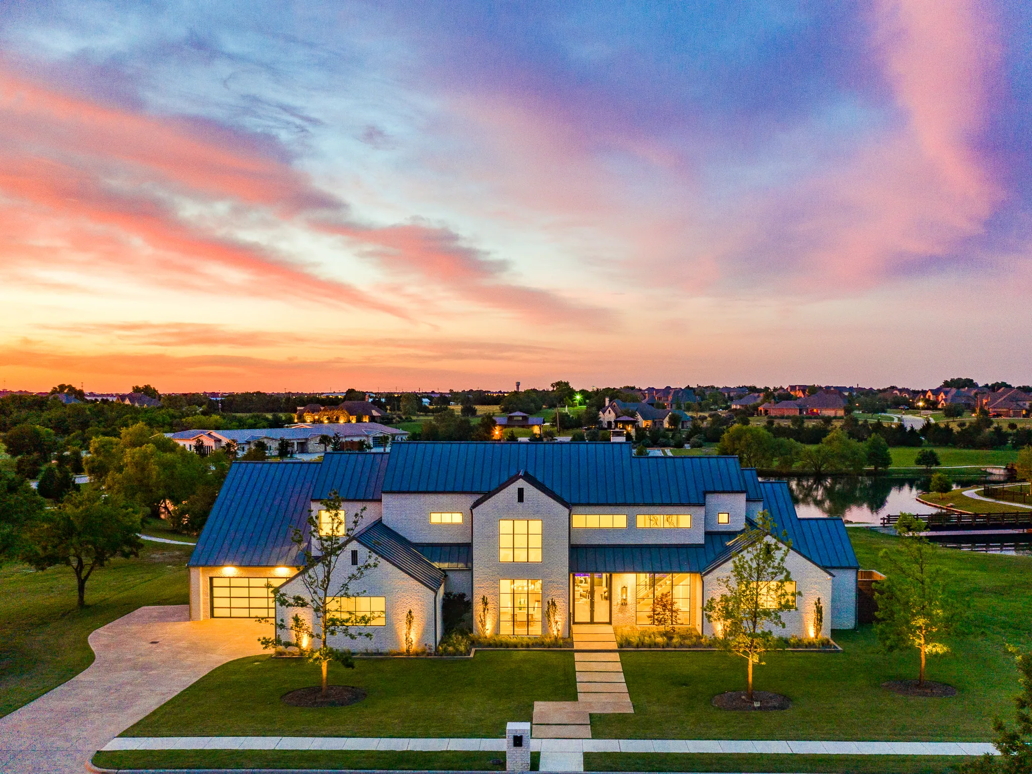 Aerial view of a custom home site from the north side in Ridge Lakes of Heath