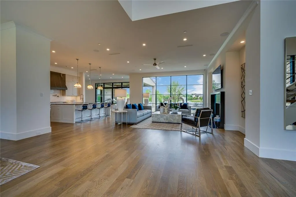 Interior of a custom home looking toward the windows, after completion in Ridge Lakes of Heath