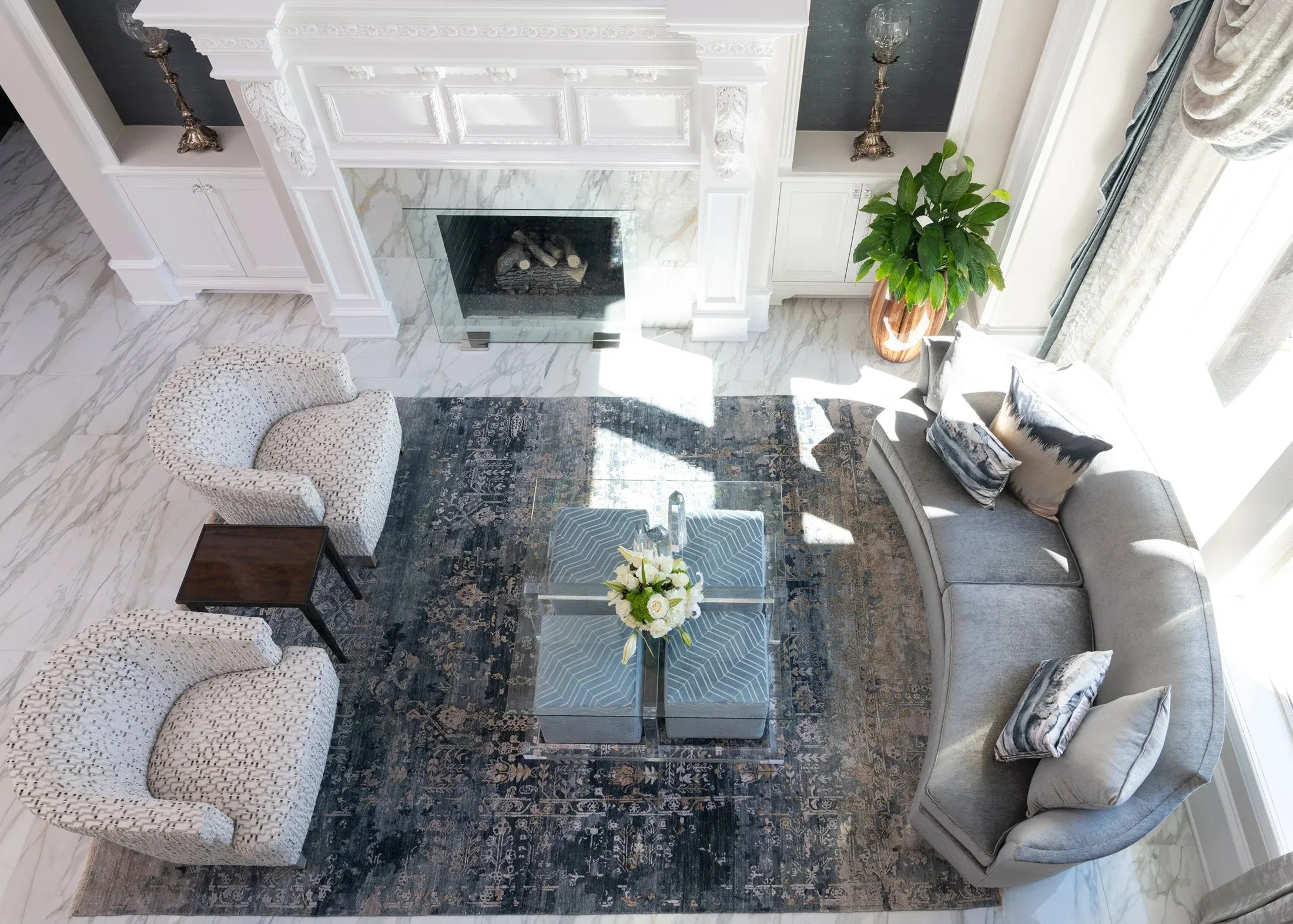 Interior of a custom home from the far corner, with the finishes in at Shepherd’s Glen
