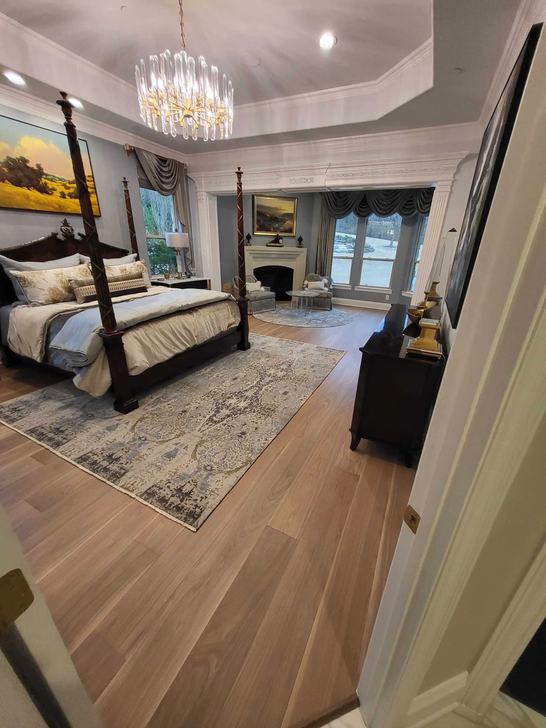 Interior of a custom home toward the adjoining room, after completion on the Shepherd’s Glen remodel