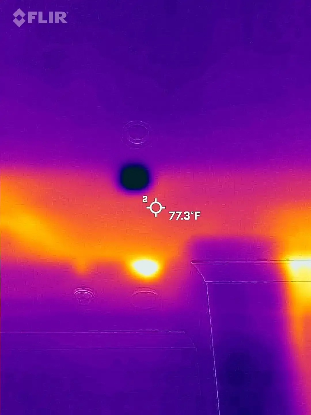 Thermal imaging scan during inspection at an exterior wall during a thermal inspection