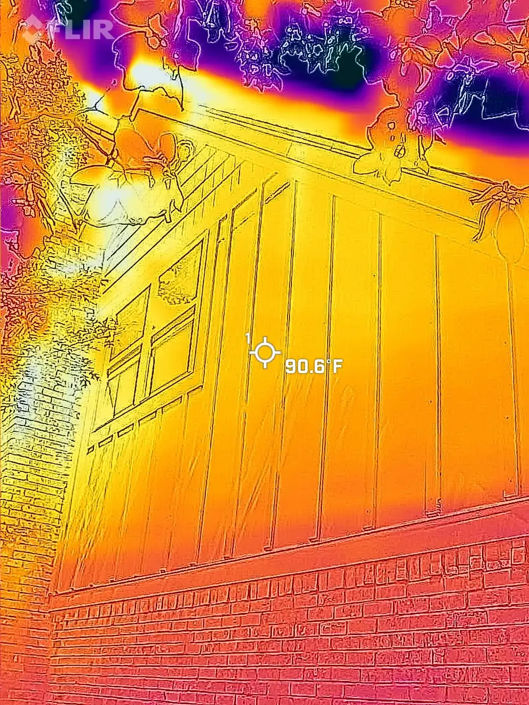 Thermal imaging scan during inspection across a wall section, from a second position during a thermal inspection