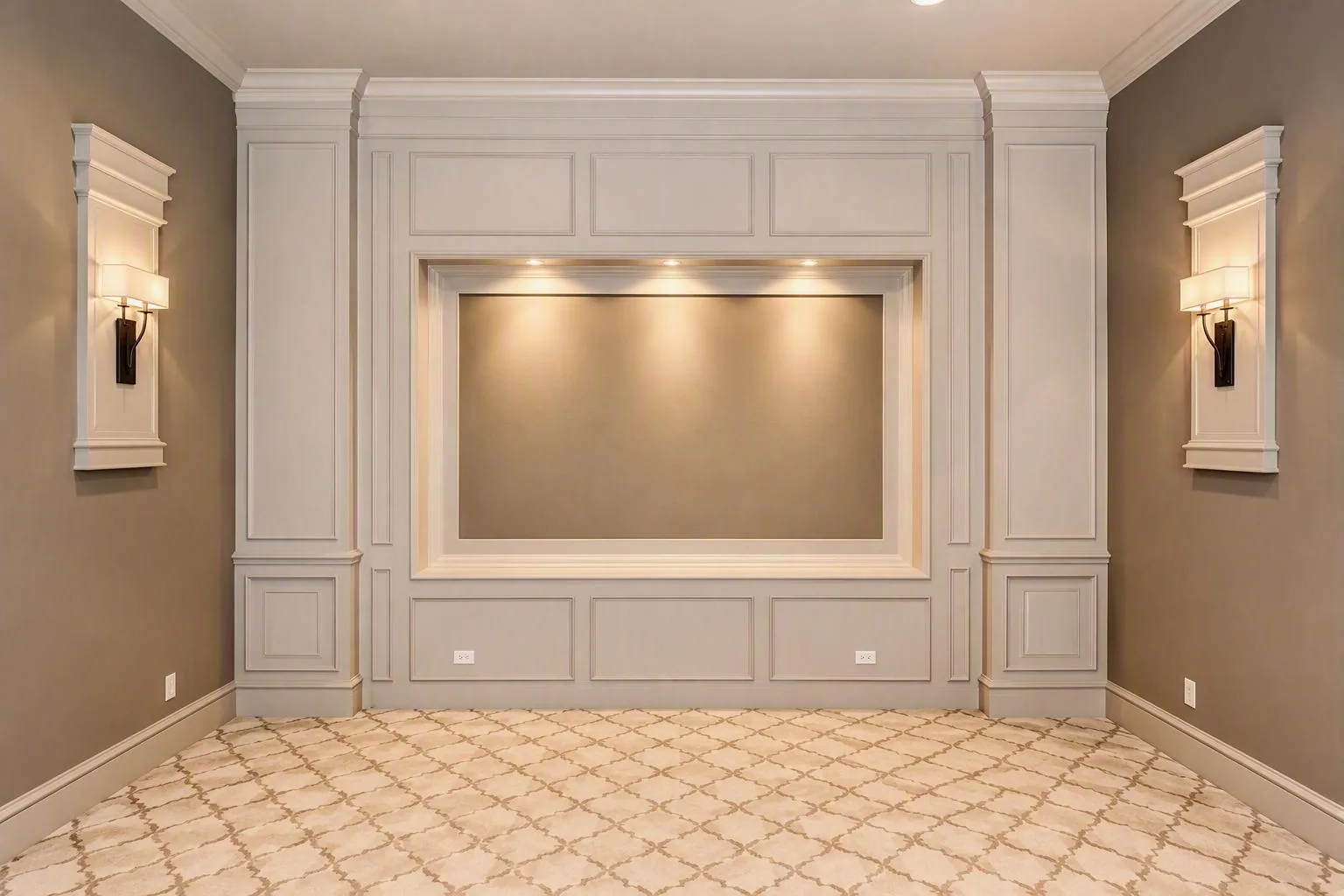 Interior of a custom home toward the ceiling detail at Wimberly Place, Allen