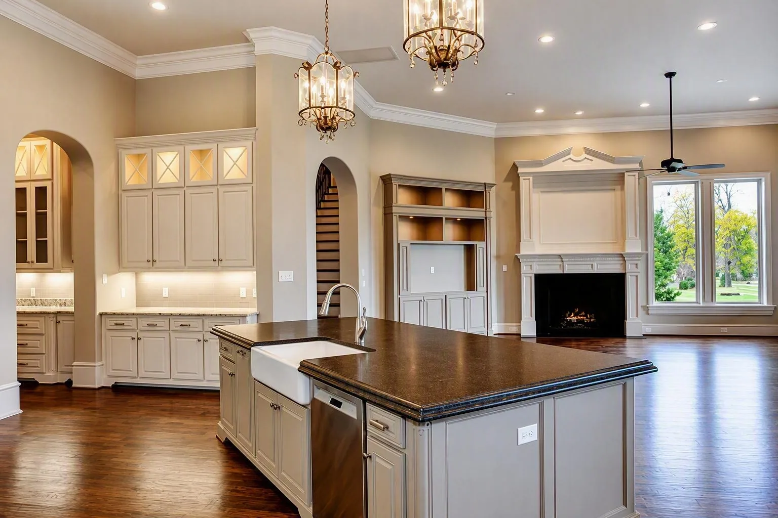 Interior of a custom home from the far corner, in daylight at Wimberly Place, Allen