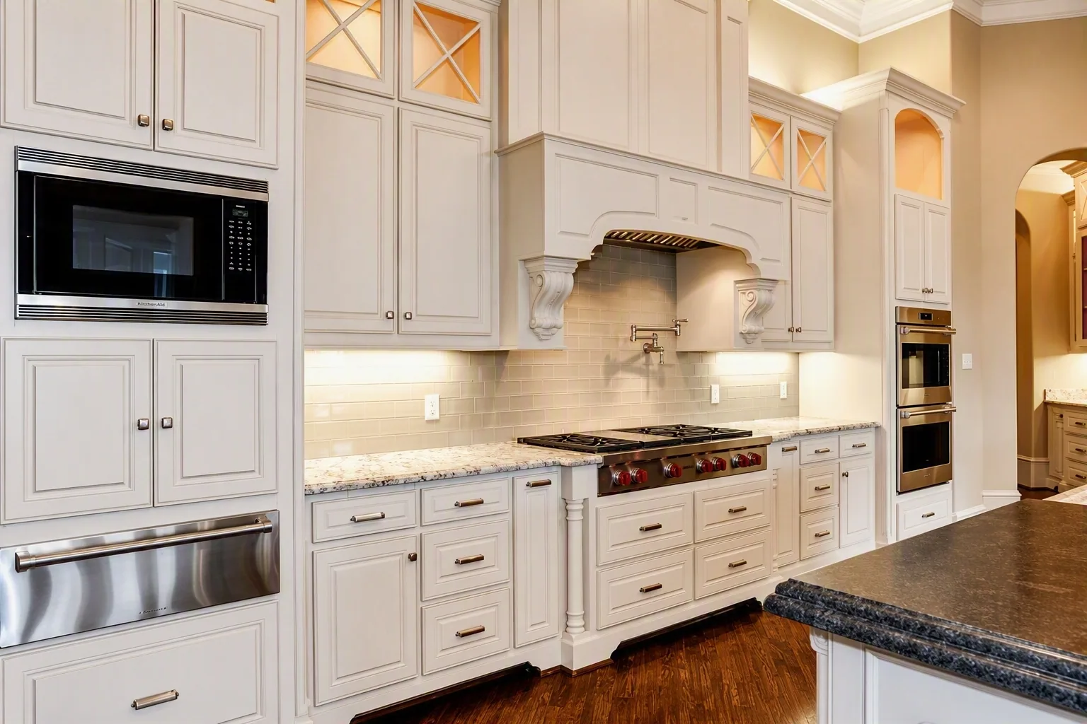 Interior of a custom home toward the adjoining room, in daylight at Wimberly Place, Allen
