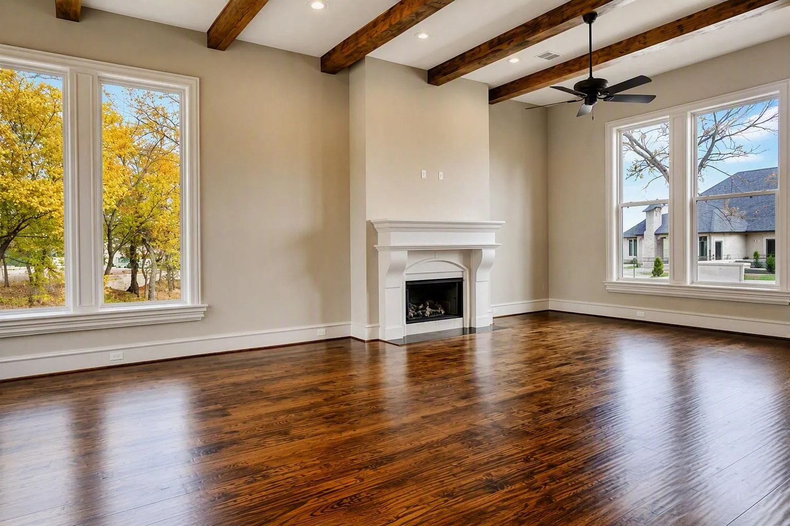 Interior of a custom home toward the ceiling detail, with the finishes in at Wimberly Place, Allen