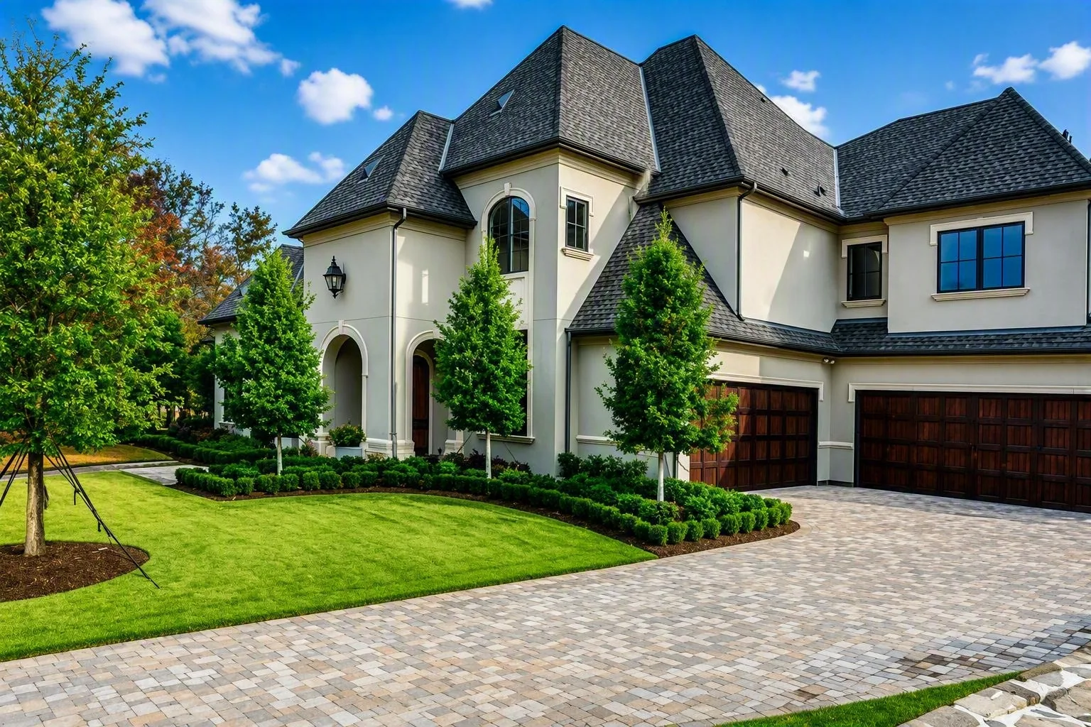 Exterior of a custom home at dusk at Wimberly Place, Allen